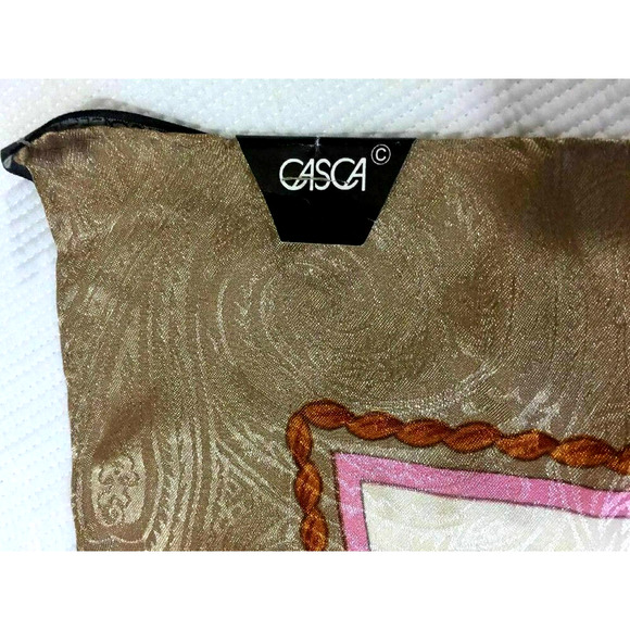 Casca Floral Square Scarf Cabbage Rose Silky Golden Shimmery Hand Rolled Hem 35" - Picture 7 of 14